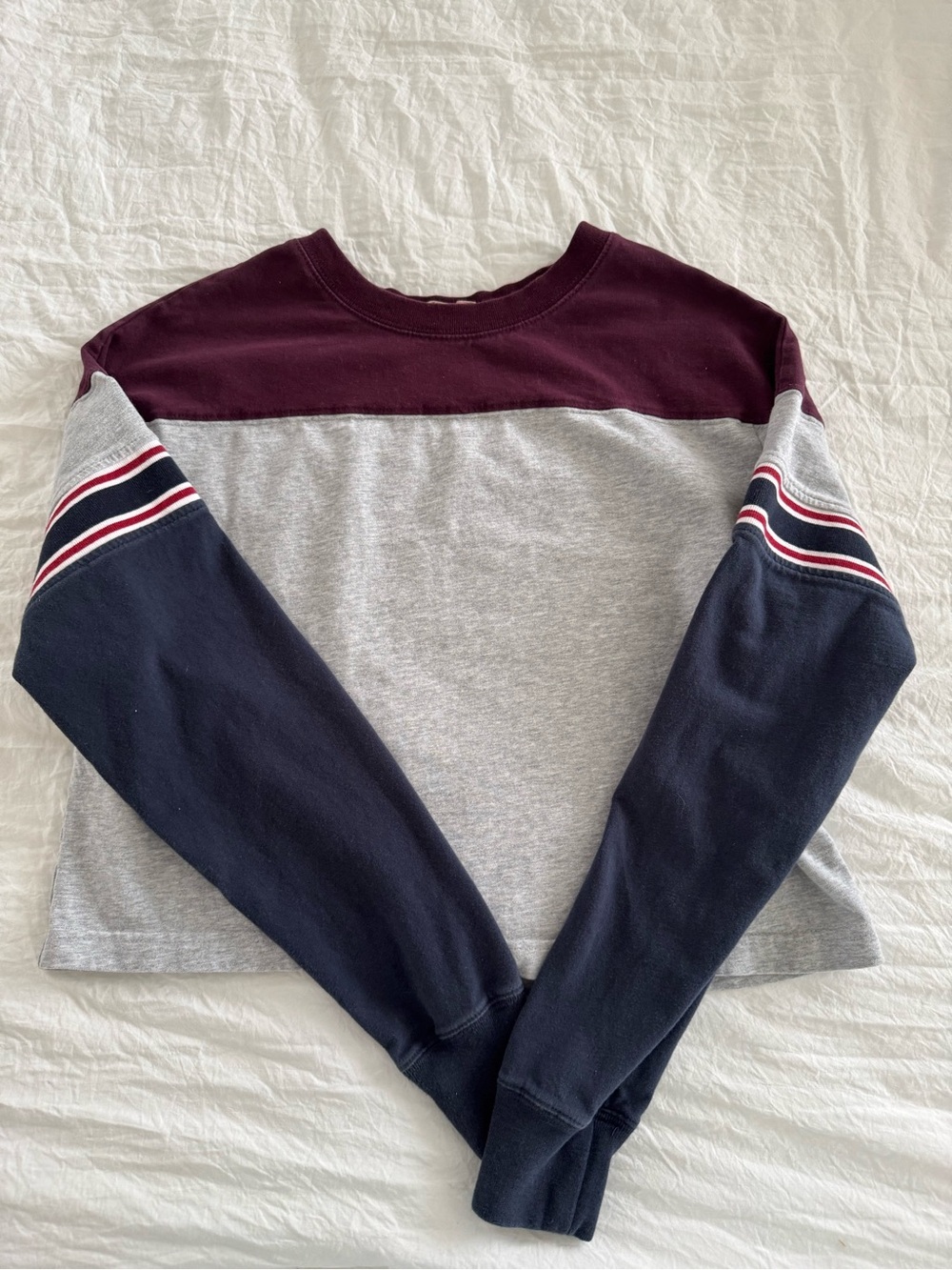 Harlow Colorblock Crewneck Sweatshirt in Gray, Navy & Burgundy - Picture 5 of 7